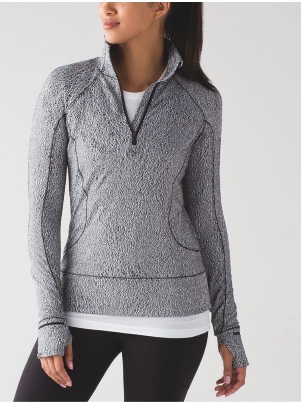 LULULEMON RUSH HOUR Half‑Zip Long Sleeve Active Pullover Jacquard White Black - Picture 1 of 7